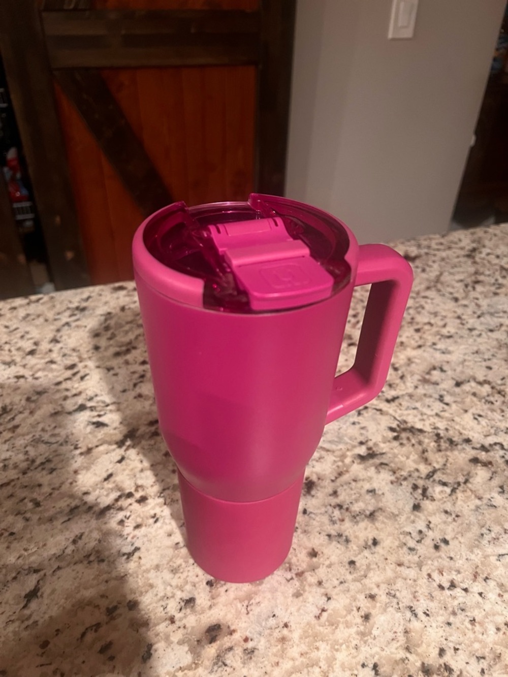 Insulated Pink Travel Mug with Handle - Brand: